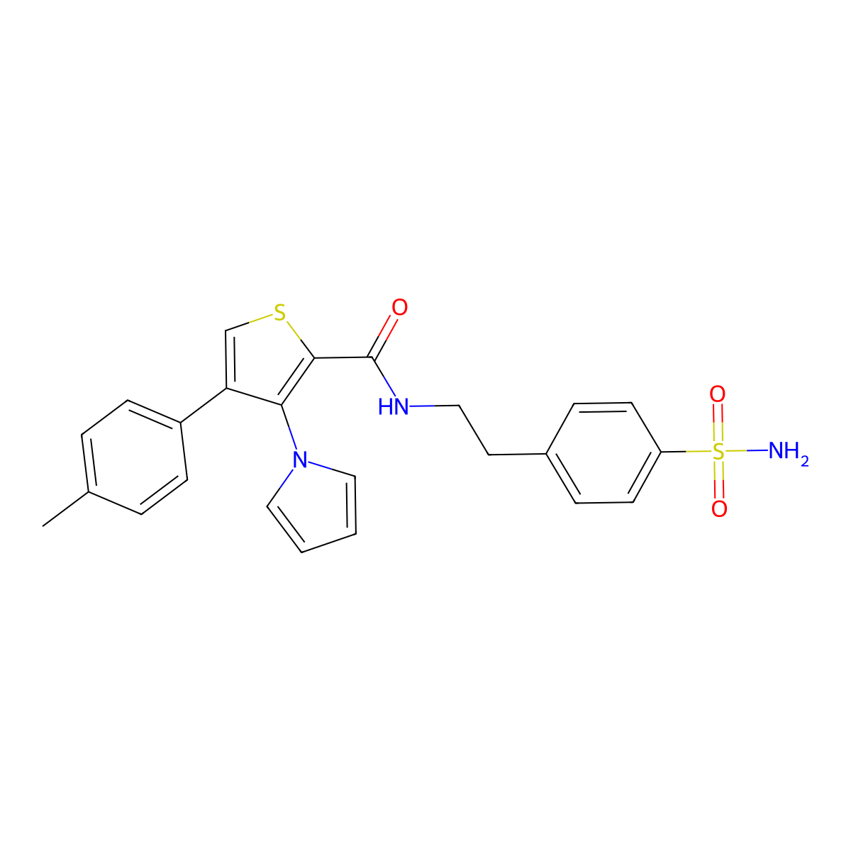 3-(1H-pyrrol-1-yl)-N-(4-sulfamoylphenethyl)-4-(p-tolyl)thiophene-2-carboxamide molecular structure, CAS 1189715-07-8