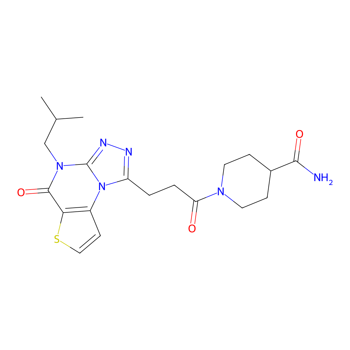 1-{3-[8-(2-Methylpropyl)-7-oxo-5-thia-1,8,10,11-tetraazatricyclo[7.3.0.0^{2,6}]dodeca-2(6),3,9,11-tetraen-12-yl]propanoyl}piperidine-4-carboxamide molecular structure, CAS 1189715-84-1