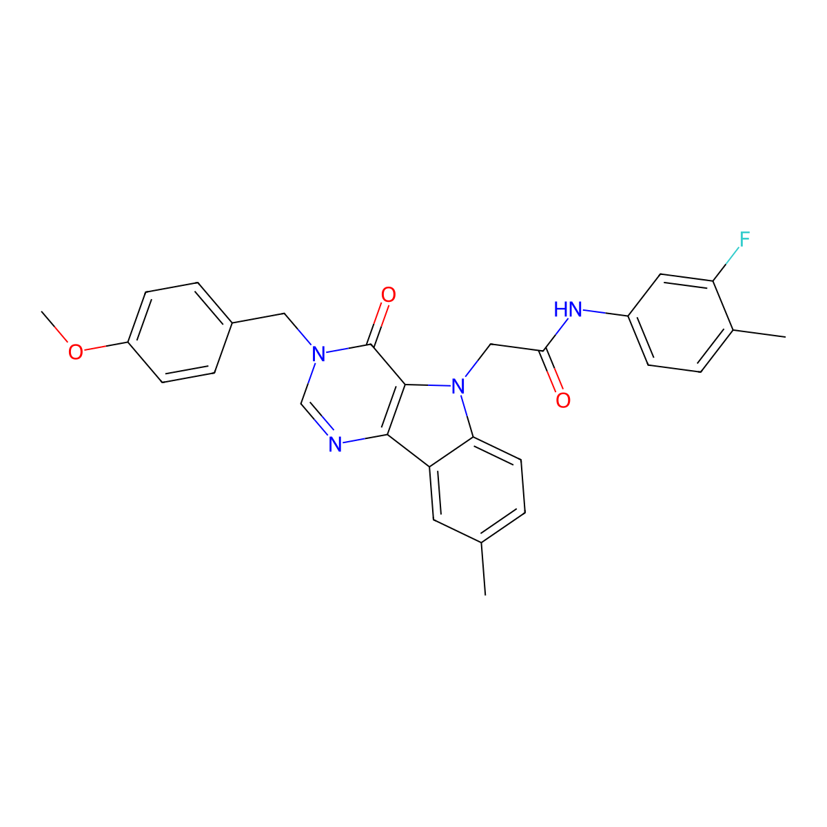 N-(3-fluoro-4-methylphenyl)-2-(3-(4-methoxybenzyl)-8-methyl-4-oxo-3H-pyrimido[5,4-b]indol-5(4H)-yl)acetamide molecular structure, CAS 1189715-89-6