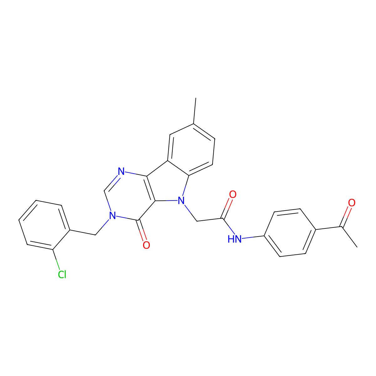 N-(4-acetylphenyl)-2-(3-(2-chlorobenzyl)-8-methyl-4-oxo-3H-pyrimido[5,4-b]indol-5(4H)-yl)acetamide molecular structure, CAS 1189716-25-3