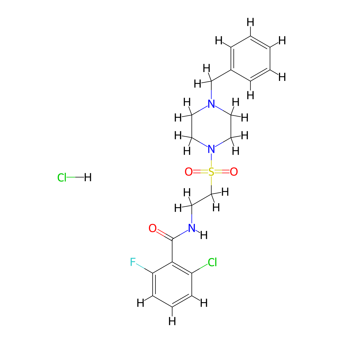 N-(2-((4-benzylpiperazin-1-yl)sulfonyl)ethyl)-2-chloro-6-fluorobenzamide hydrochloride molecular structure, CAS 1189716-92-4