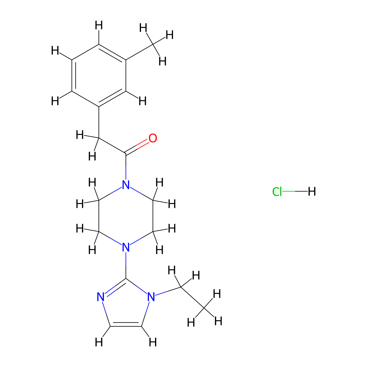 1-(4-(1-ethyl-1H-imidazol-2-yl)piperazin-1-yl)-2-(m-tolyl)ethanone hydrochloride molecular structure, CAS 1189717-88-1