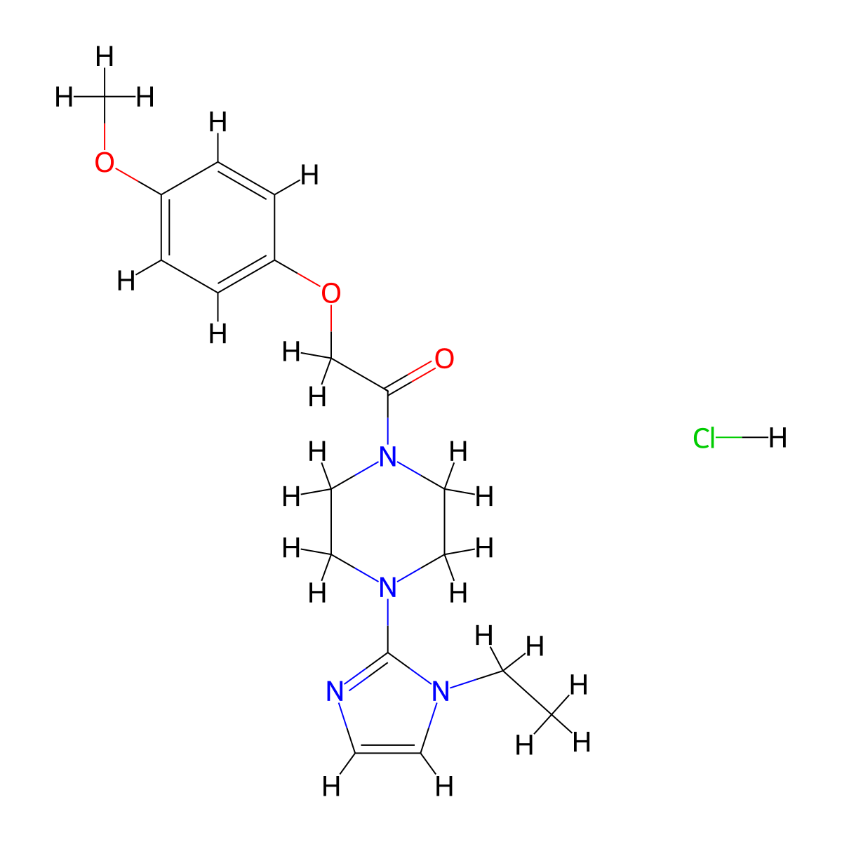1-(4-(1-ethyl-1H-imidazol-2-yl)piperazin-1-yl)-2-(4-methoxyphenoxy)ethanone hydrochloride molecular structure, CAS 1189718-37-3