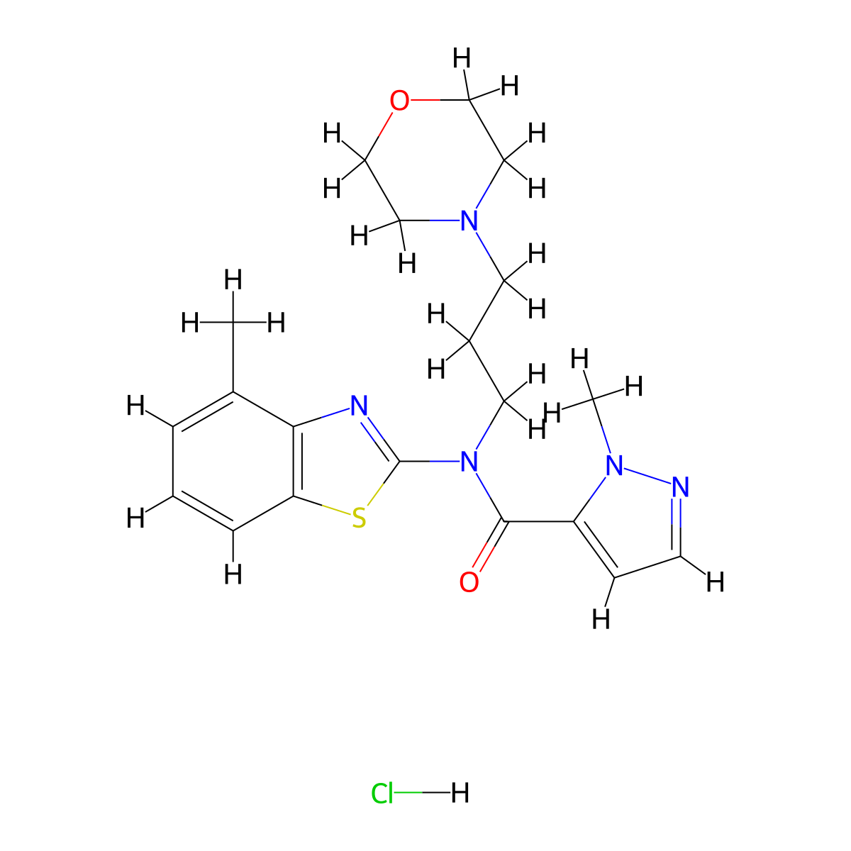 1-methyl-N-(4-methylbenzo[d]thiazol-2-yl)-N-(3-morpholinopropyl)-1H-pyrazole-5-carboxamide hydrochloride molecular structure, CAS 1189720-75-9
