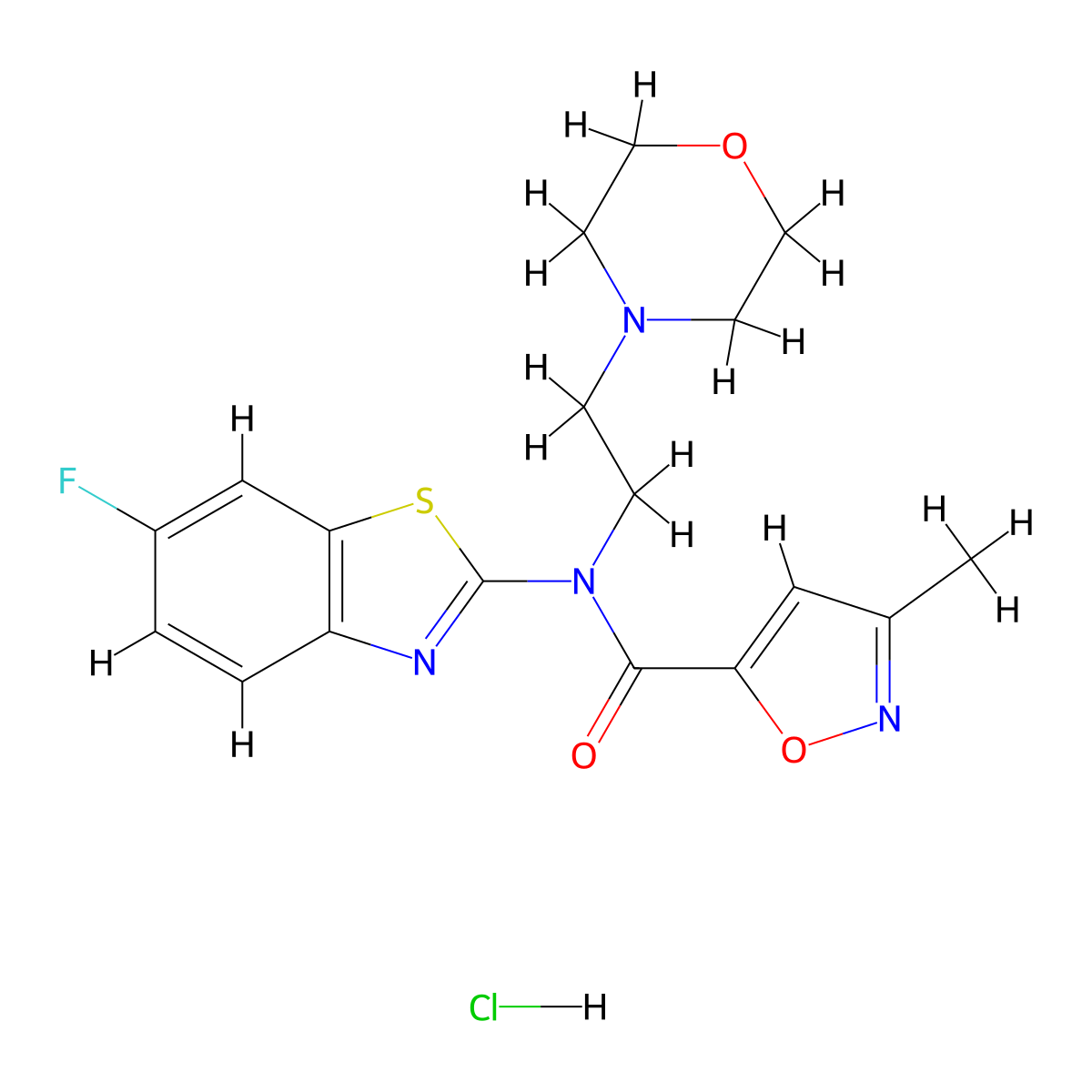 N-(6-fluorobenzo[d]thiazol-2-yl)-3-methyl-N-(2-morpholinoethyl)isoxazole-5-carboxamide hydrochloride molecular structure, CAS 1189721-27-4