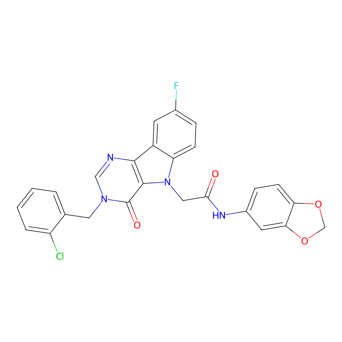N-(benzo[d][1,3]dioxol-5-yl)-2-(3-(2-chlorobenzyl)-8-fluoro-4-oxo-3H-pyrimido[5,4-b]indol-5(4H)-yl)acetamide molecular structure, CAS 1189721-71-8
