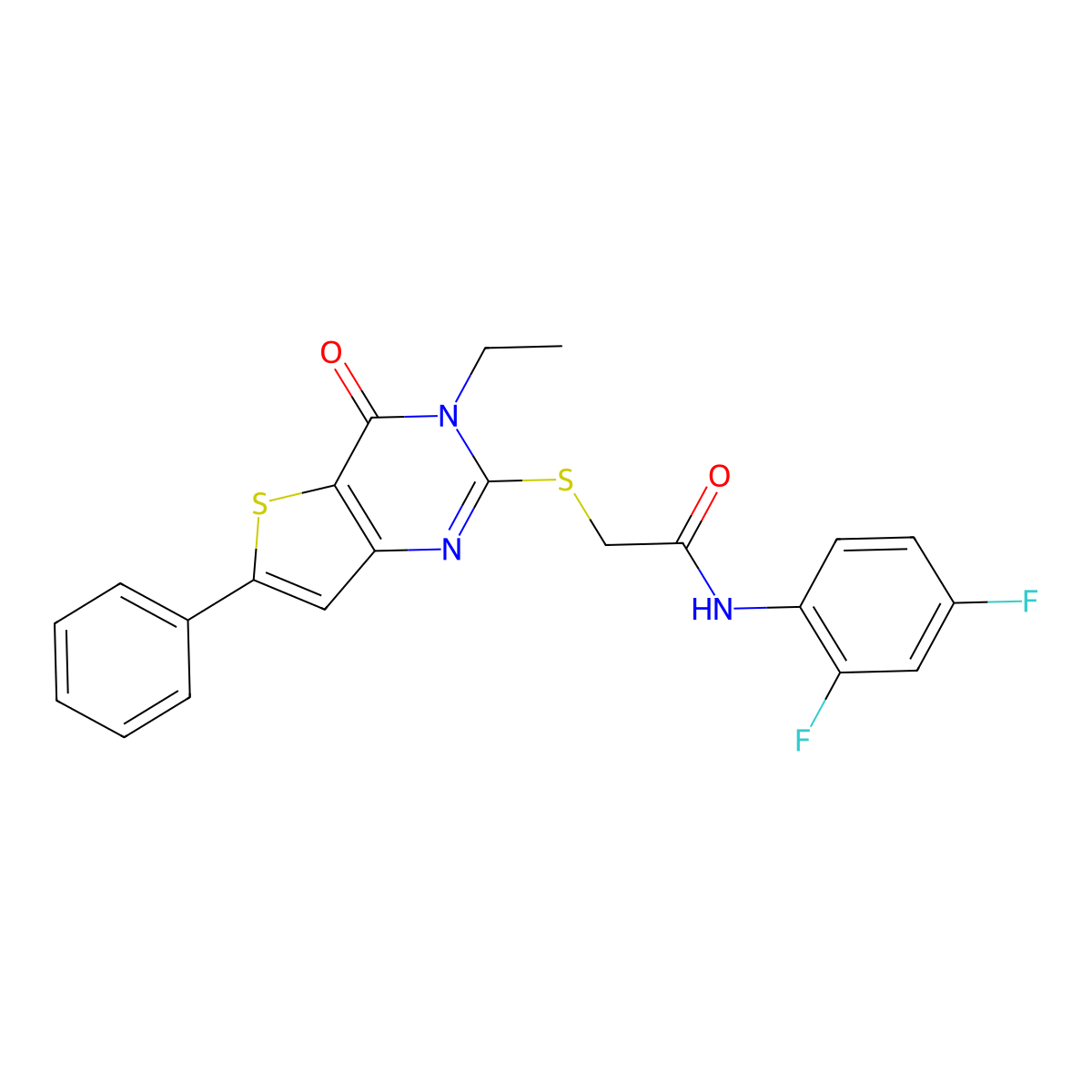 N-(2,4-difluorophenyl)-2-((3-ethyl-4-oxo-6-phenyl-3,4-dihydrothieno[3,2-d]pyrimidin-2-yl)thio)acetamide molecular structure, CAS 1189722-36-8