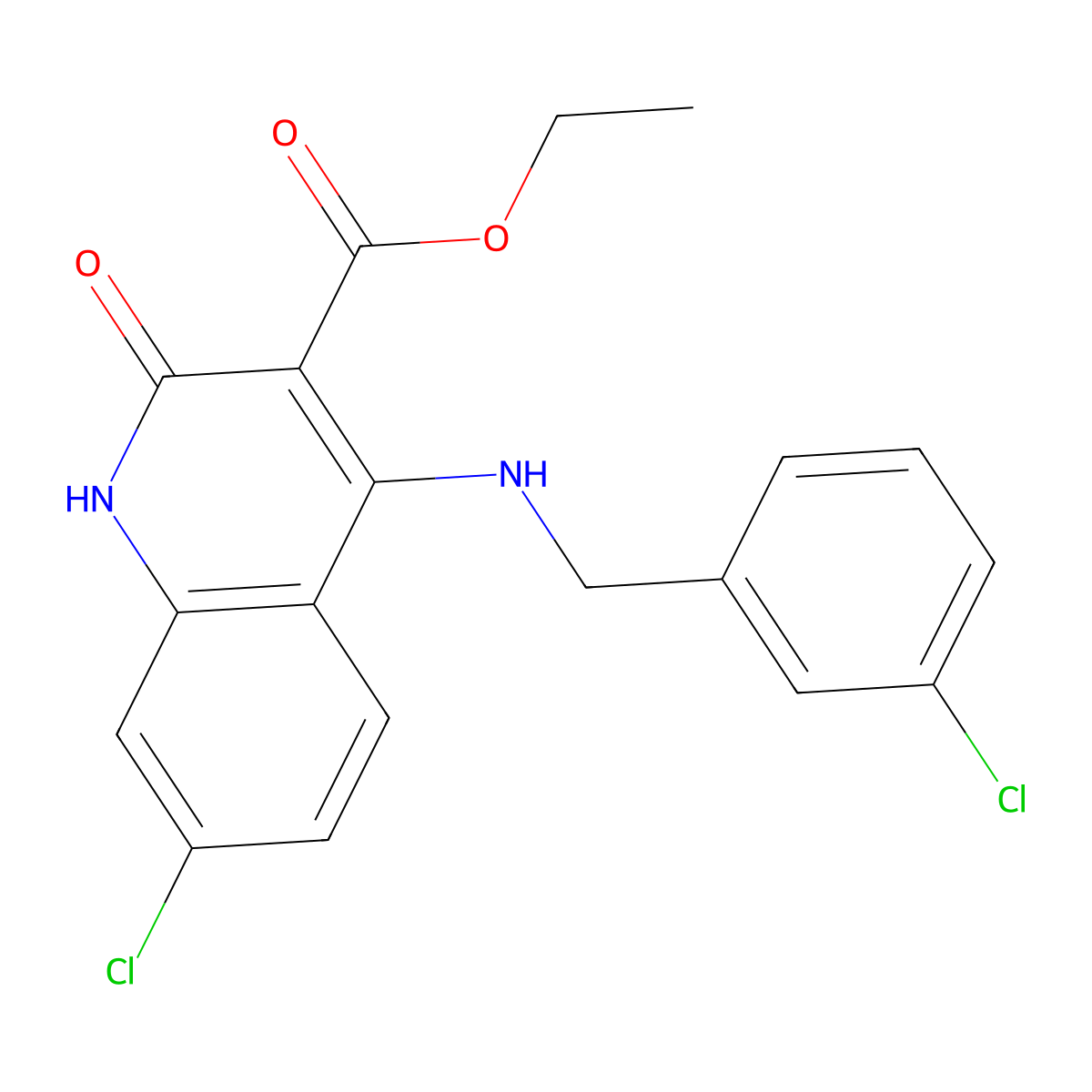 Ethyl 7-chloro-4-((3-chlorobenzyl)amino)-2-oxo-1,2-dihydroquinoline-3-carboxylate molecular structure, CAS 1189722-83-5