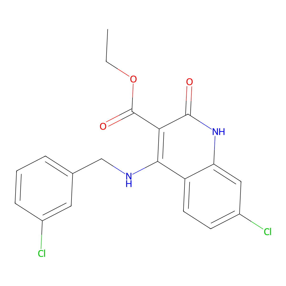 Ethyl 7-chloro-4-((3-chlorobenzyl)amino)-2-oxo-1,2-dihydroquinoline-3-carboxylate molecular structure, CAS 1189722-83-5