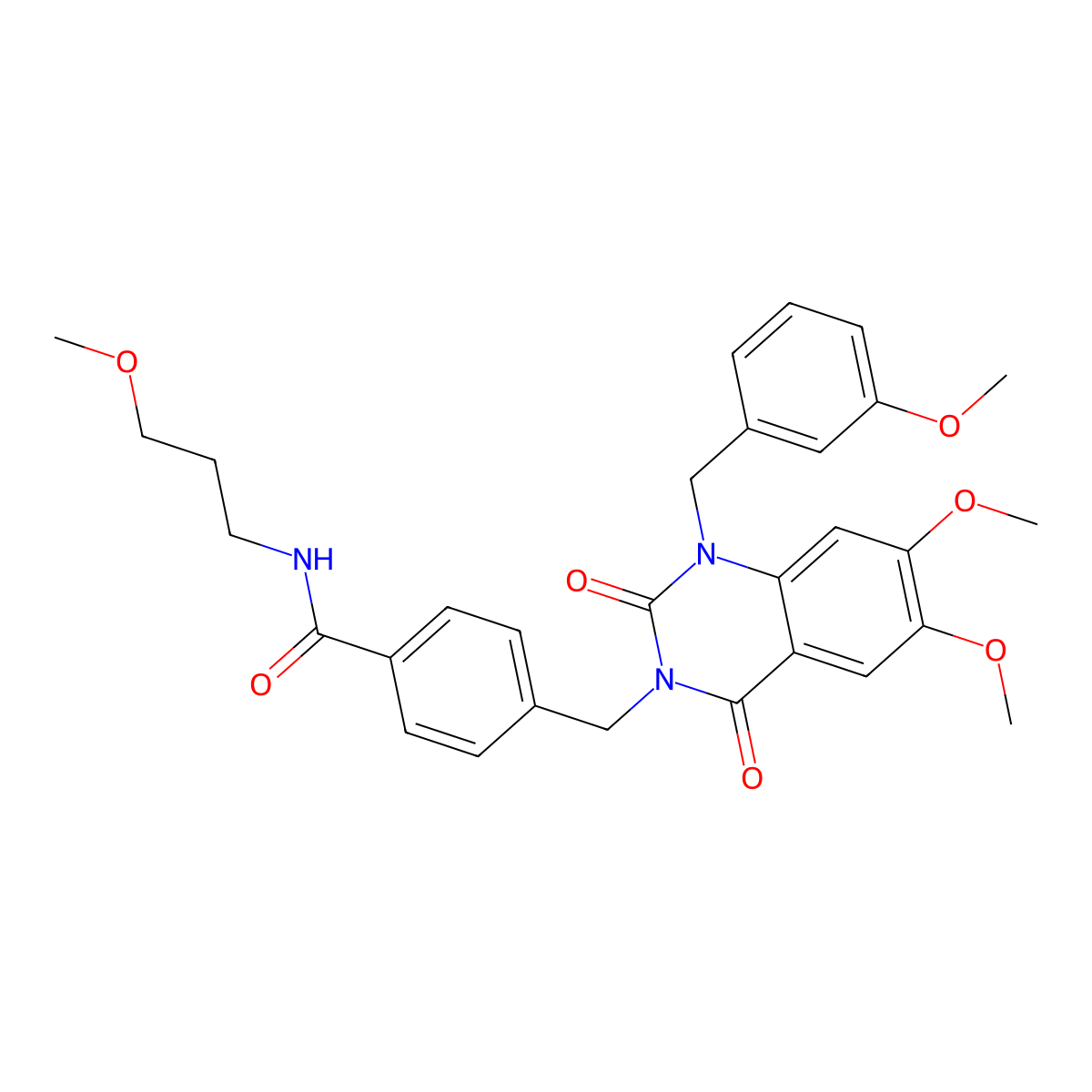 4-((6,7-dimethoxy-1-(3-methoxybenzyl)-2,4-dioxo-1,2-dihydroquinazolin-3(4H)-yl)methyl)-N-(3-methoxypropyl)benzamide molecular structure, CAS 1189722-86-8