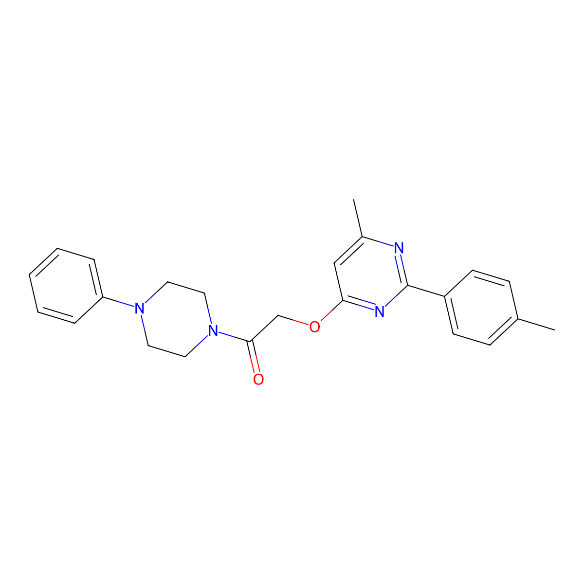 2-((6-Methyl-2-(p-tolyl)pyrimidin-4-yl)oxy)-1-(4-phenylpiperazin-1-yl)ethanone molecular structure, CAS 1189723-55-4