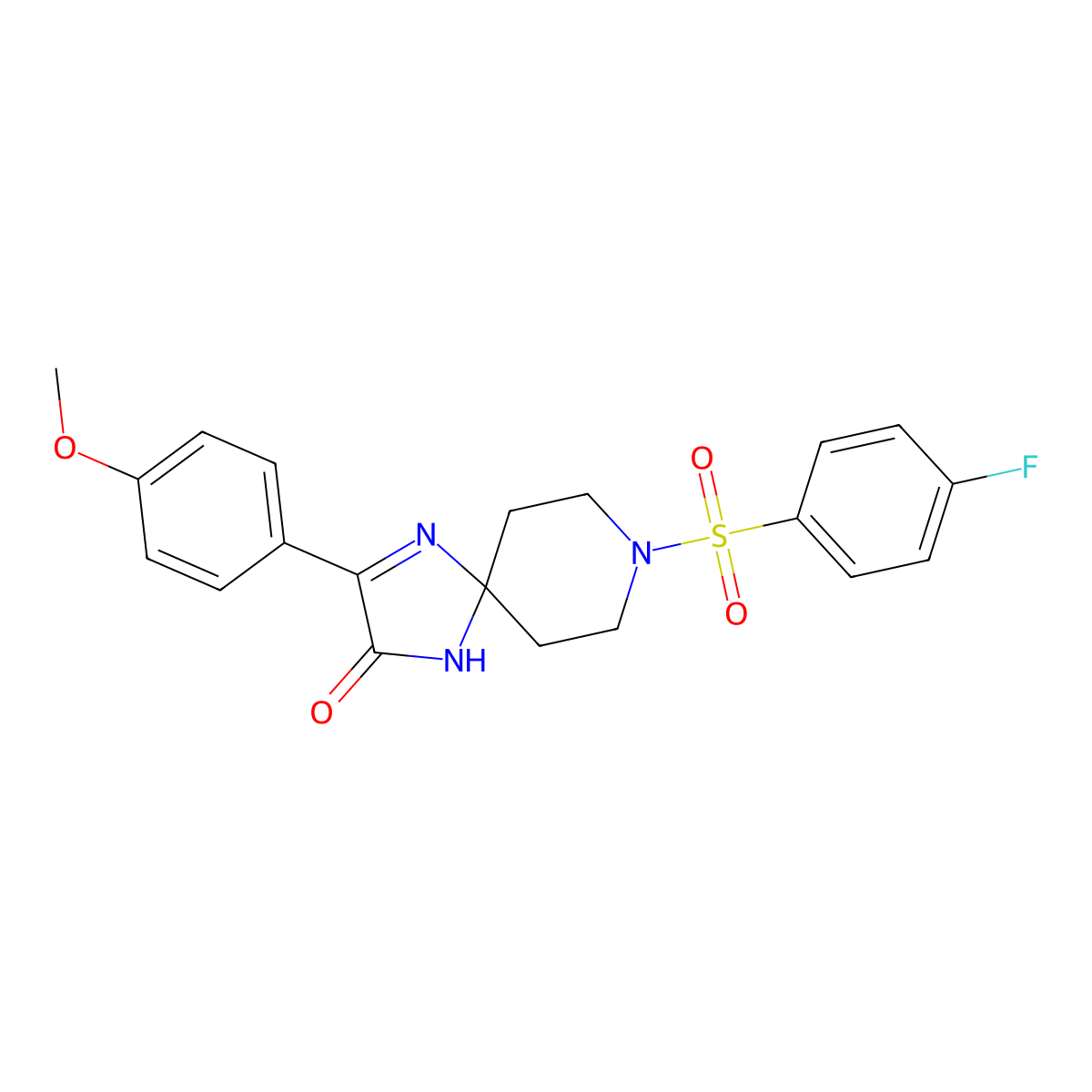 8-((4-Fluorophenyl)sulfonyl)-3-(4-methoxyphenyl)-1,4,8-triazaspiro[4.5]dec-3-en-2-one molecular structure, CAS 1189724-16-0