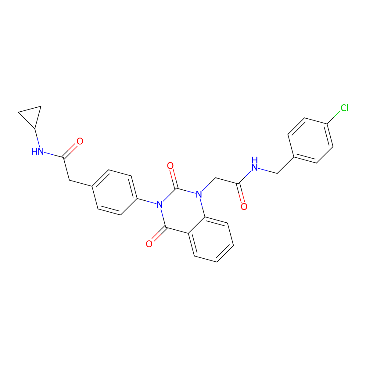 N-[(4-chlorophenyl)methyl]-2-(3-{4-[(cyclopropylcarbamoyl)methyl]phenyl}-2,4-dioxo-1,2,3,4-tetrahydroquinazolin-1-yl)acetamide molecular structure, CAS 1189724-26-2