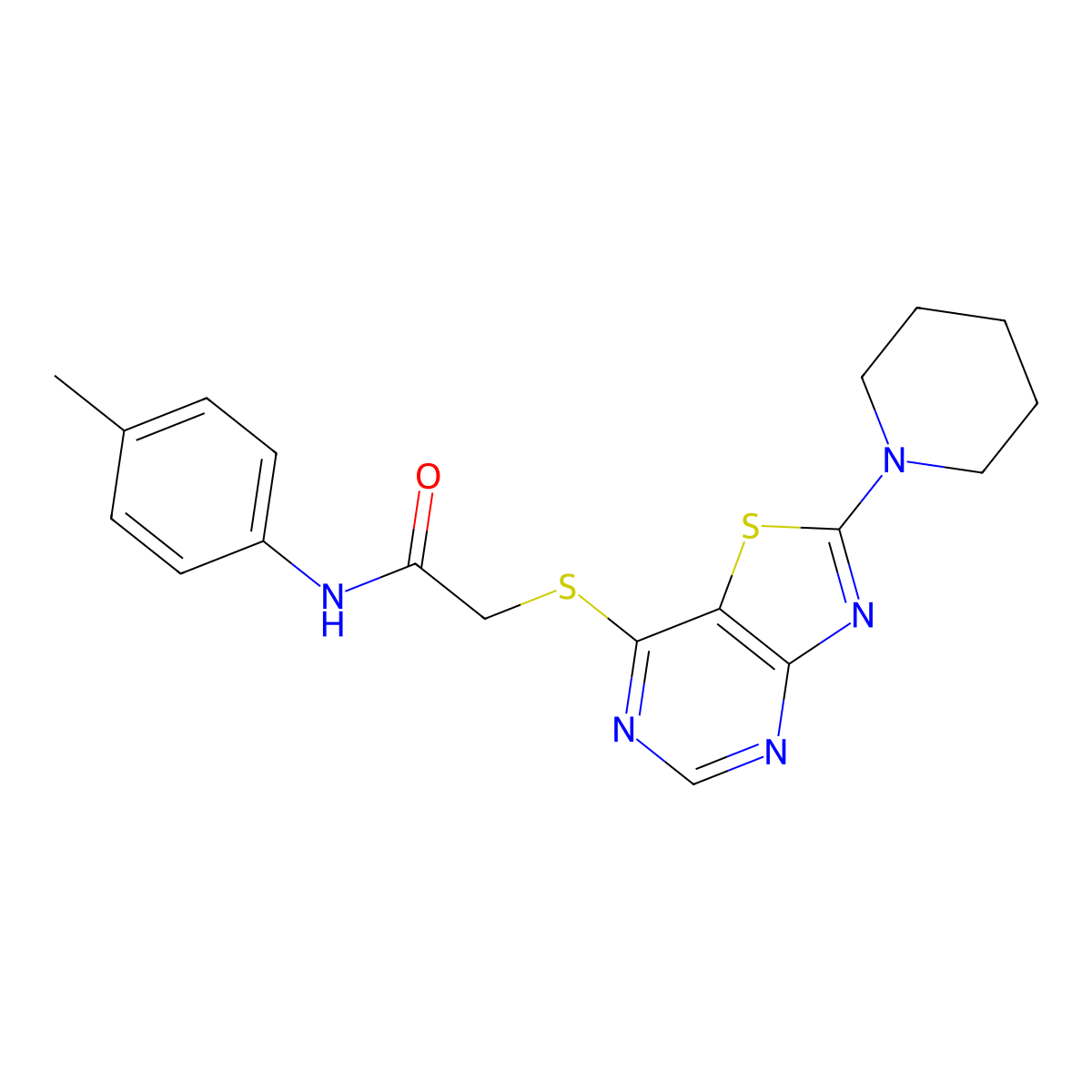 2-((2-(piperidin-1-yl)thiazolo[4,5-d]pyrimidin-7-yl)thio)-N-(p-tolyl)acetamide molecular structure, CAS 1189724-71-7