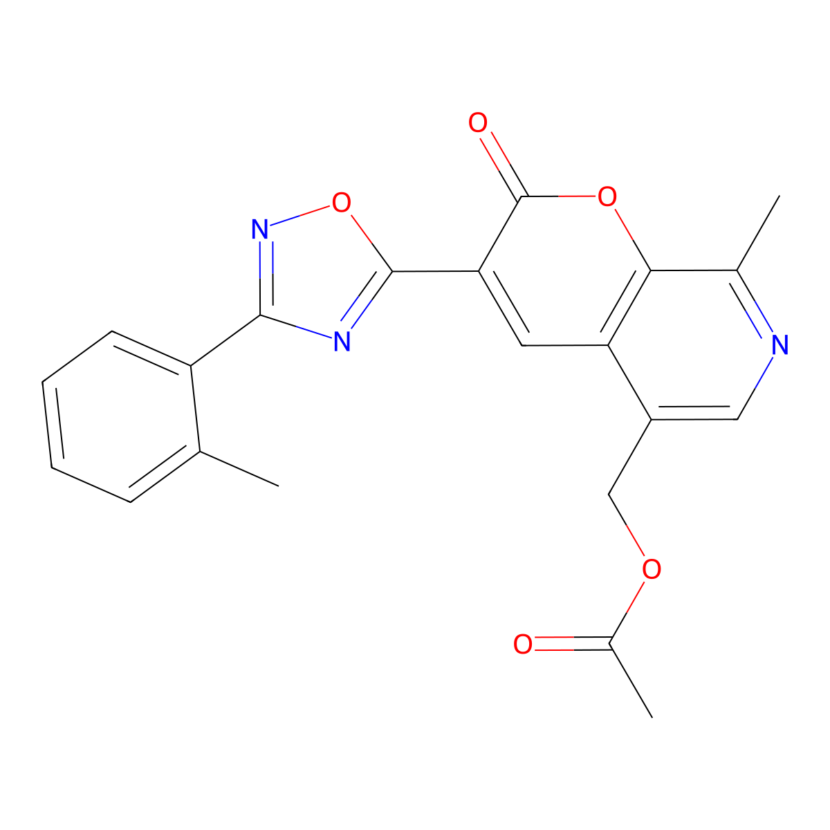 {8-methyl-3-[3-(2-methylphenyl)-1,2,4-oxadiazol-5-yl]-2-oxo-2H-pyrano[2,3-c]pyridin-5-yl}methyl acetate molecular structure, CAS 1189724-88-6