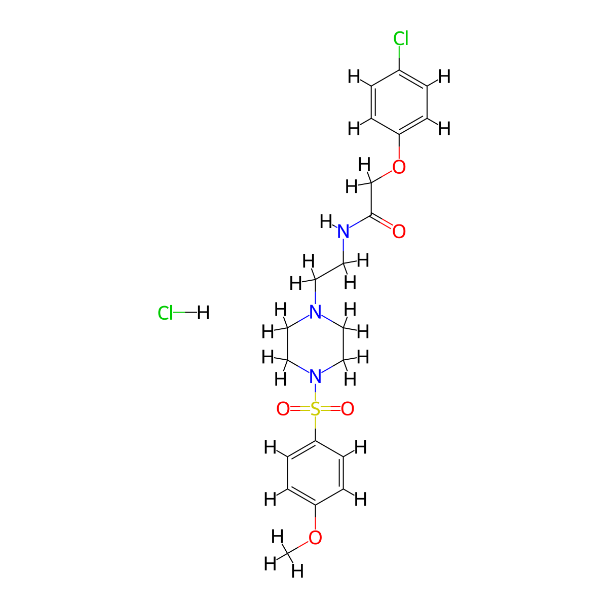 2-(4-chlorophenoxy)-N-(2-(4-((4-methoxyphenyl)sulfonyl)piperazin-1-yl)ethyl)acetamide hydrochloride molecular structure, CAS 1189725-43-6