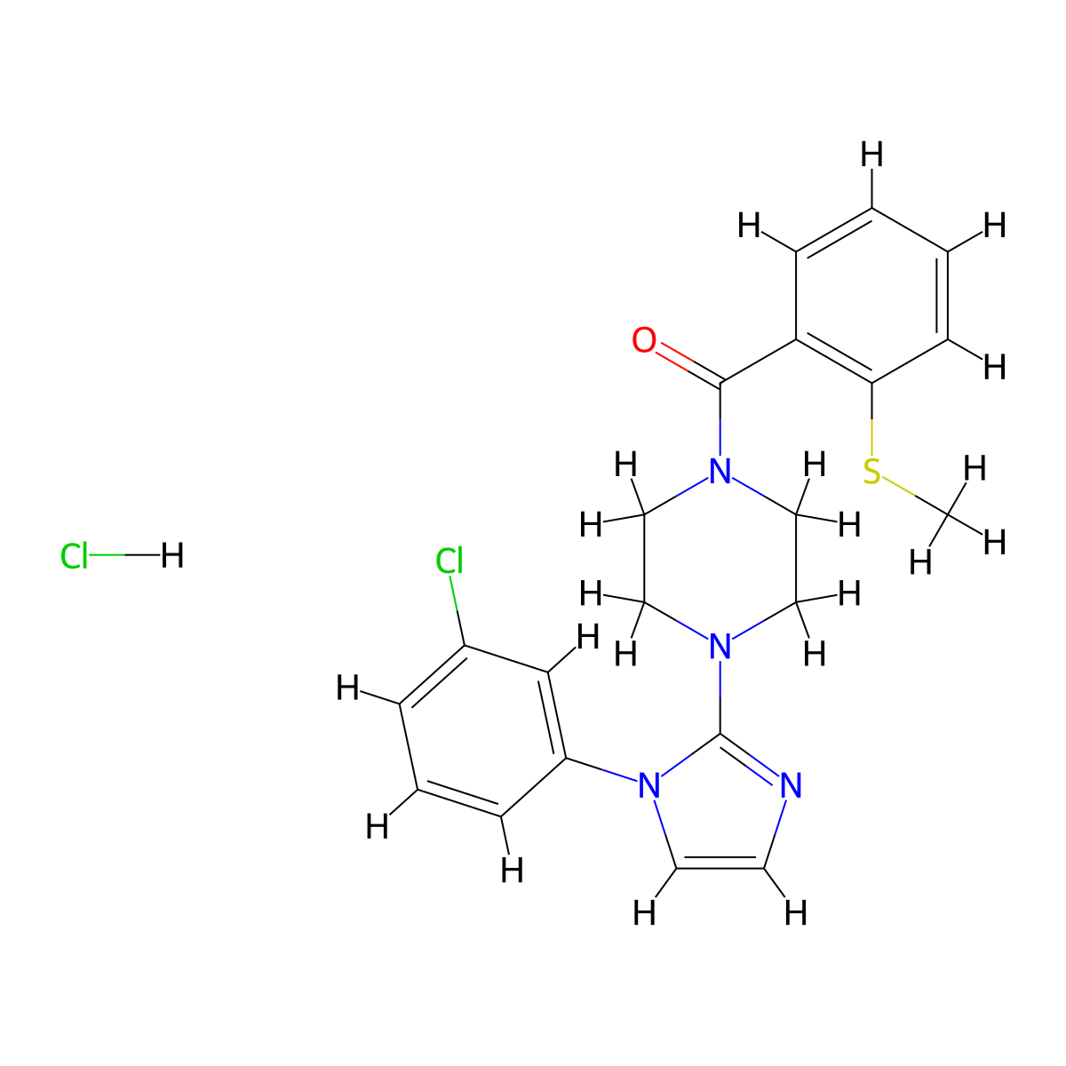 (4-(1-(3-chlorophenyl)-1H-imidazol-2-yl)piperazin-1-yl)(2-(methylthio)phenyl)methanone hydrochloride molecular structure, CAS 1189725-46-9