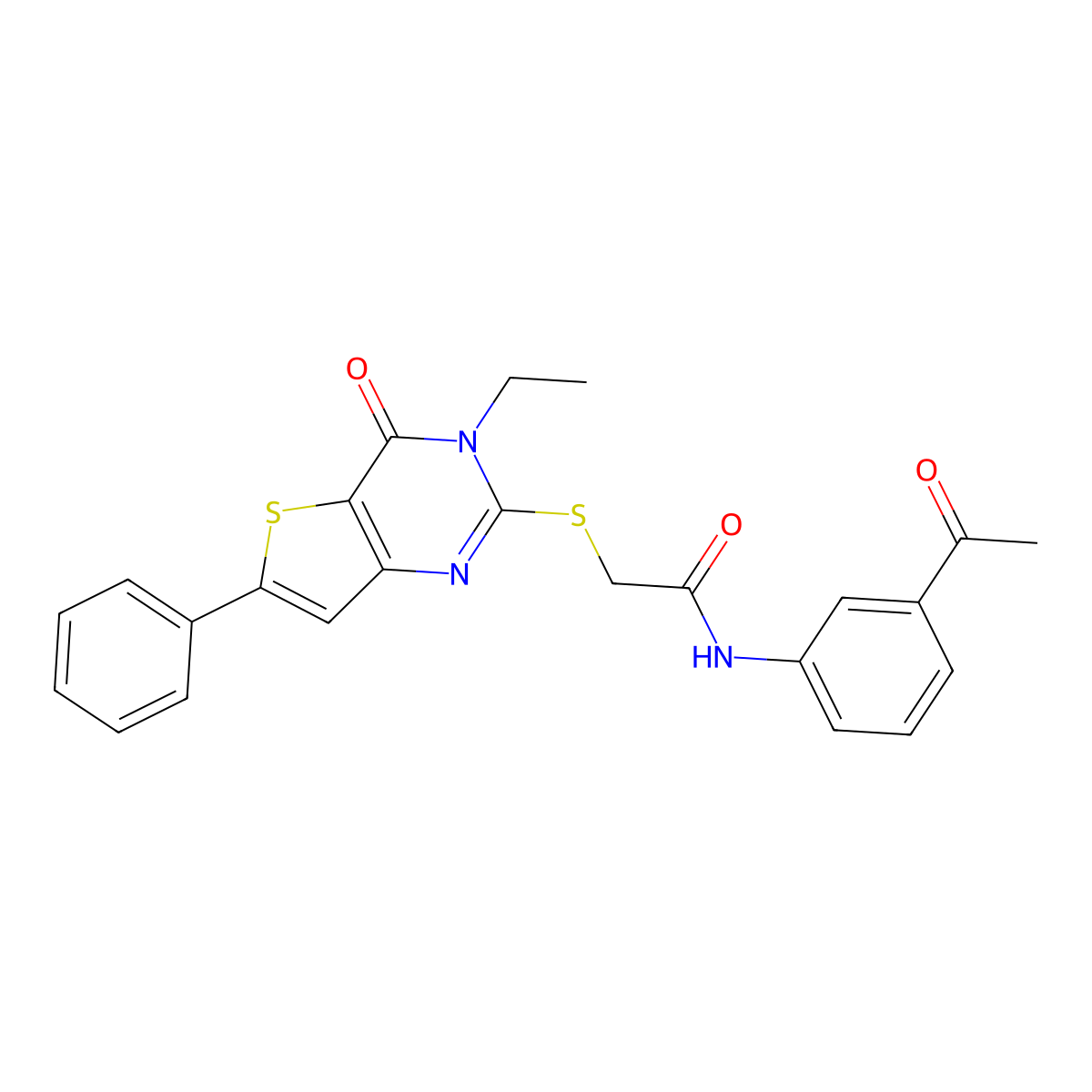 N-(3-acetylphenyl)-2-((3-ethyl-4-oxo-6-phenyl-3,4-dihydrothieno[3,2-d]pyrimidin-2-yl)thio)acetamide molecular structure, CAS 1189725-86-7