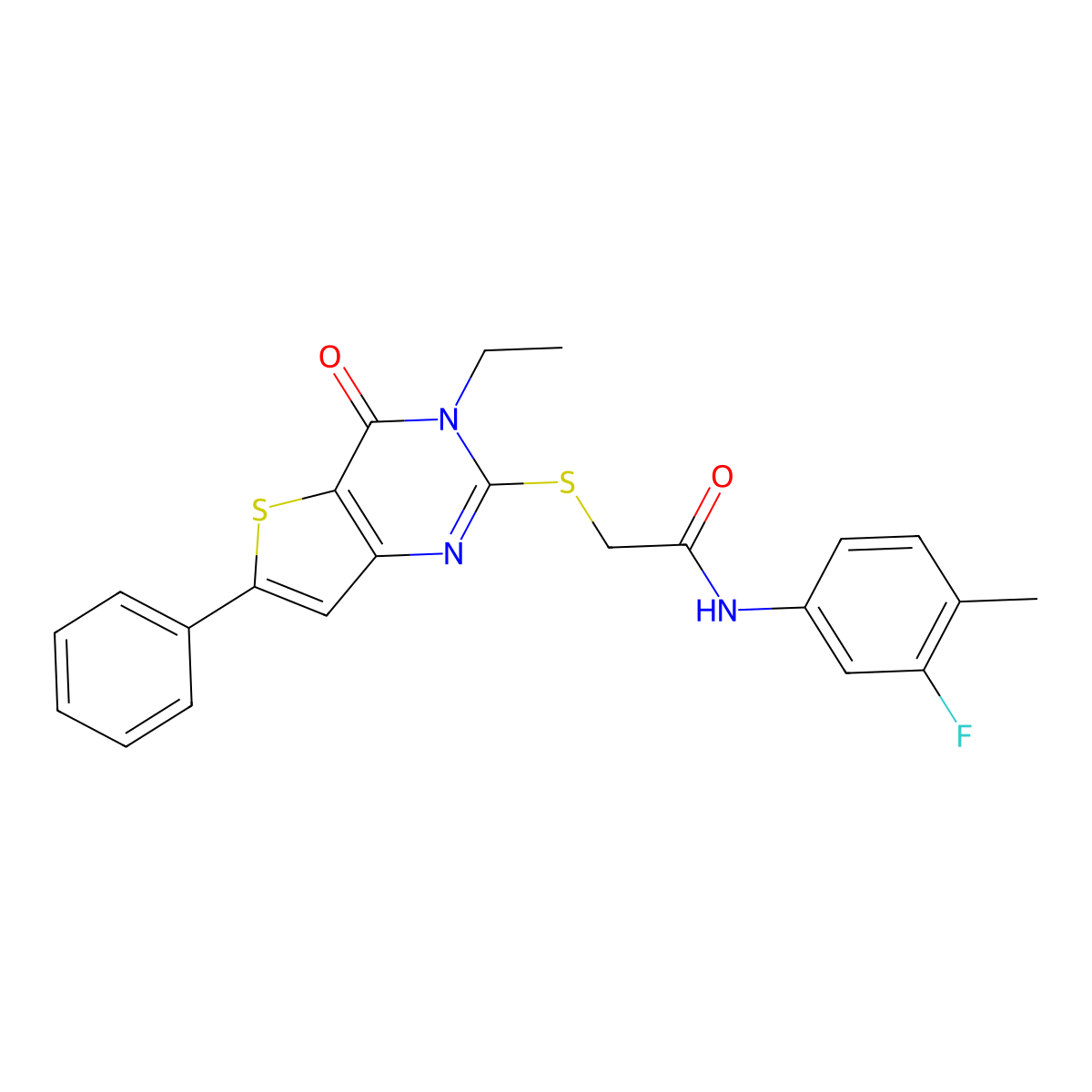 2-({3-ethyl-4-oxo-6-phenyl-3H,4H-thieno[3,2-d]pyrimidin-2-yl}sulfanyl)-N-(3-fluoro-4-methylphenyl)acetamide molecular structure, CAS 1189725-99-2