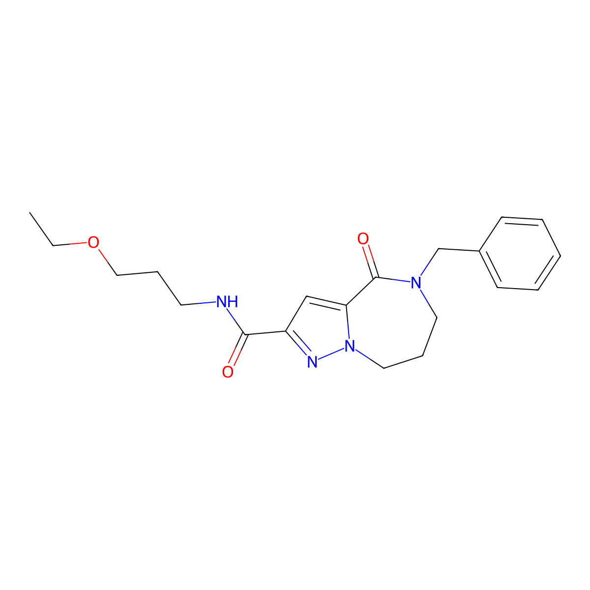 5-benzyl-N-(3-ethoxypropyl)-4-oxo-5,6,7,8-tetrahydro-4H-pyrazolo[1,5-a][1,4]diazepine-2-carboxamide molecular structure, CAS 1189726-23-5