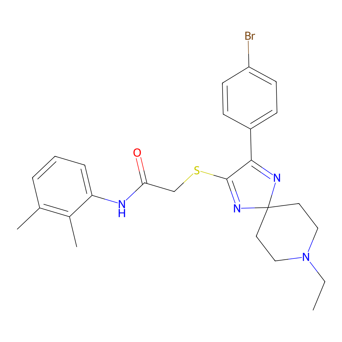 2-((3-(4-bromophenyl)-8-ethyl-1,4,8-triazaspiro[4.5]deca-1,3-dien-2-yl)thio)-N-(2,3-dimethylphenyl)acetamide molecular structure, CAS 1189727-03-4