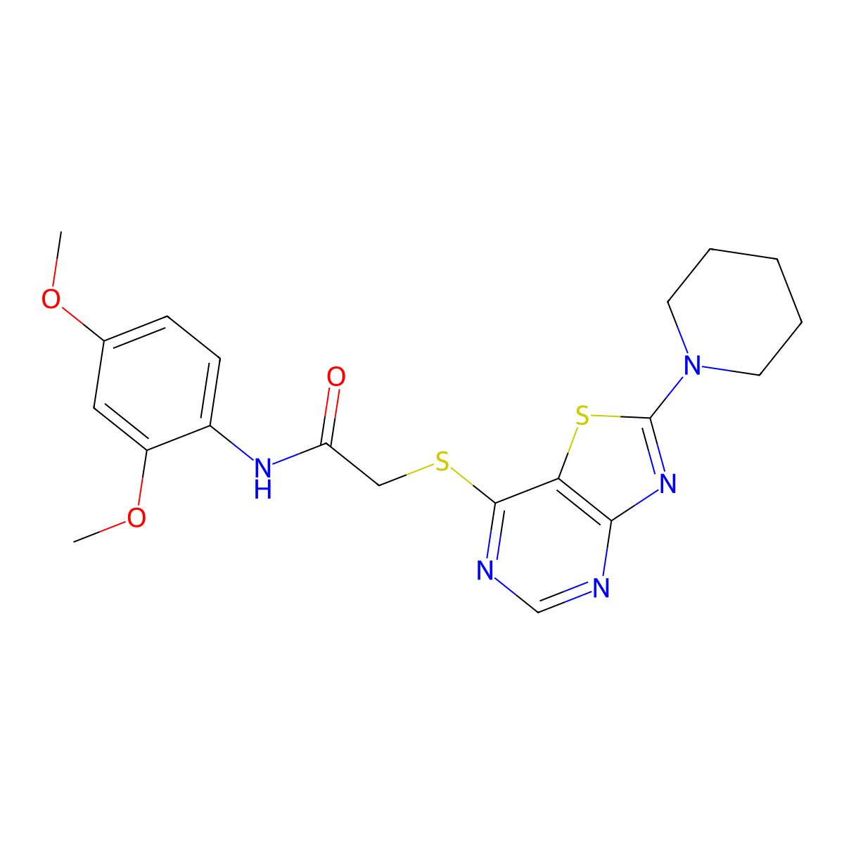 N-(2,4-dimethoxyphenyl)-2-((2-(piperidin-1-yl)thiazolo[4,5-d]pyrimidin-7-yl)thio)acetamide molecular structure, CAS 1189728-02-6