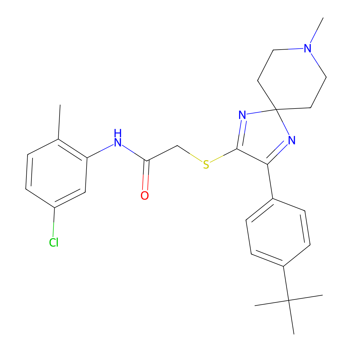 2-{[3-(4-tert-butylphenyl)-8-methyl-1,4,8-triazaspiro[4.5]deca-1,3-dien-2-yl]sulfanyl}-N-(5-chloro-2-methylphenyl)acetamide molecular structure, CAS 1189728-78-6