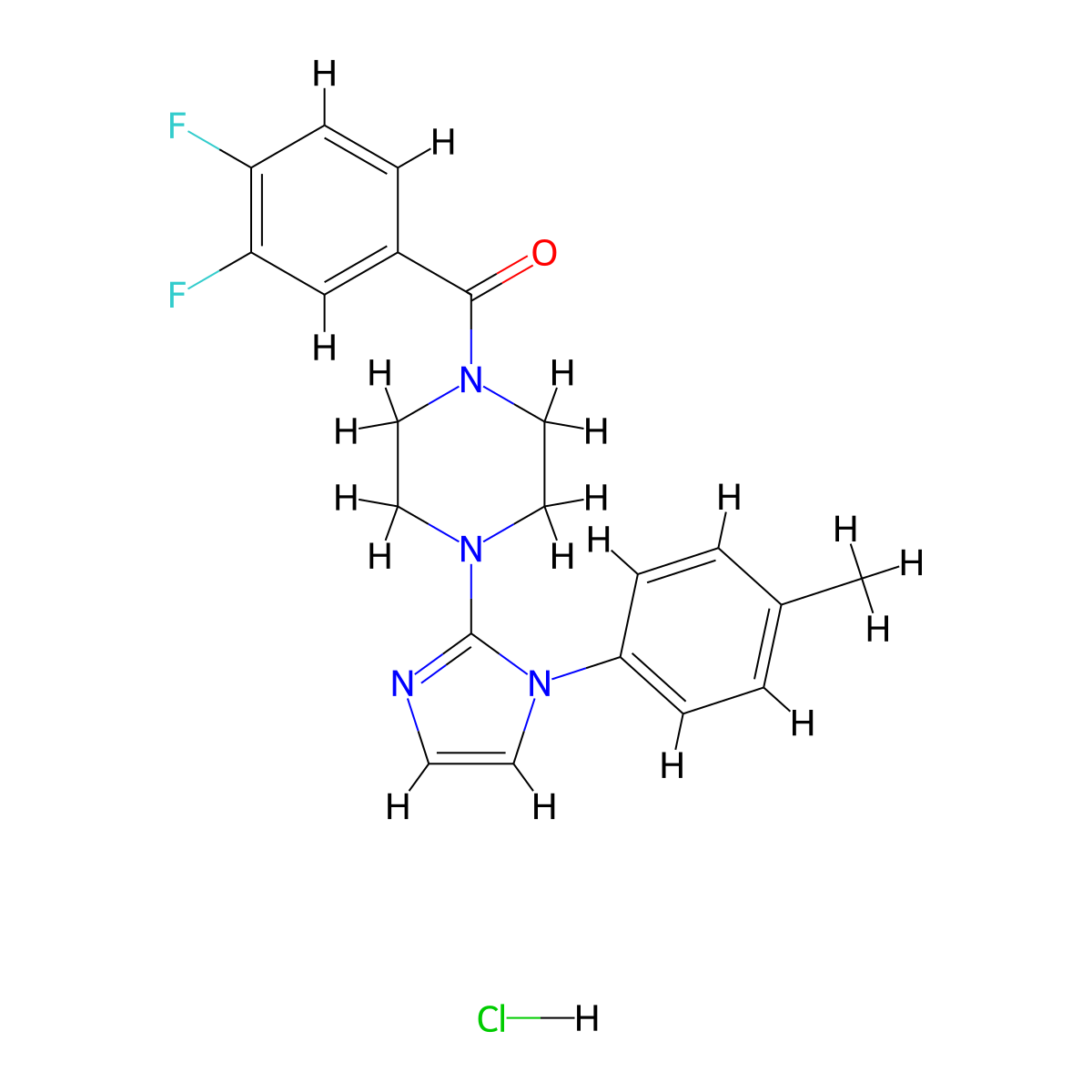 (3,4-difluorophenyl)(4-(1-(p-tolyl)-1H-imidazol-2-yl)piperazin-1-yl)methanone hydrochloride molecular structure, CAS 1189729-67-6