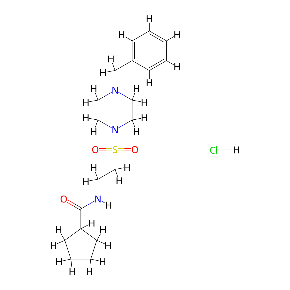 N-(2-((4-benzylpiperazin-1-yl)sulfonyl)ethyl)cyclopentanecarboxamide hydrochloride molecular structure, CAS 1189730-57-1
