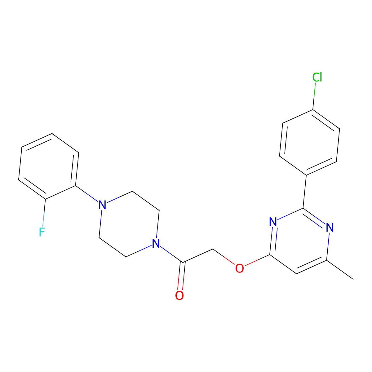2-((2-(4-Chlorophenyl)-6-methylpyrimidin-4-yl)oxy)-1-(4-(2-fluorophenyl)piperazin-1-yl)ethanone molecular structure, CAS 1189731-21-2