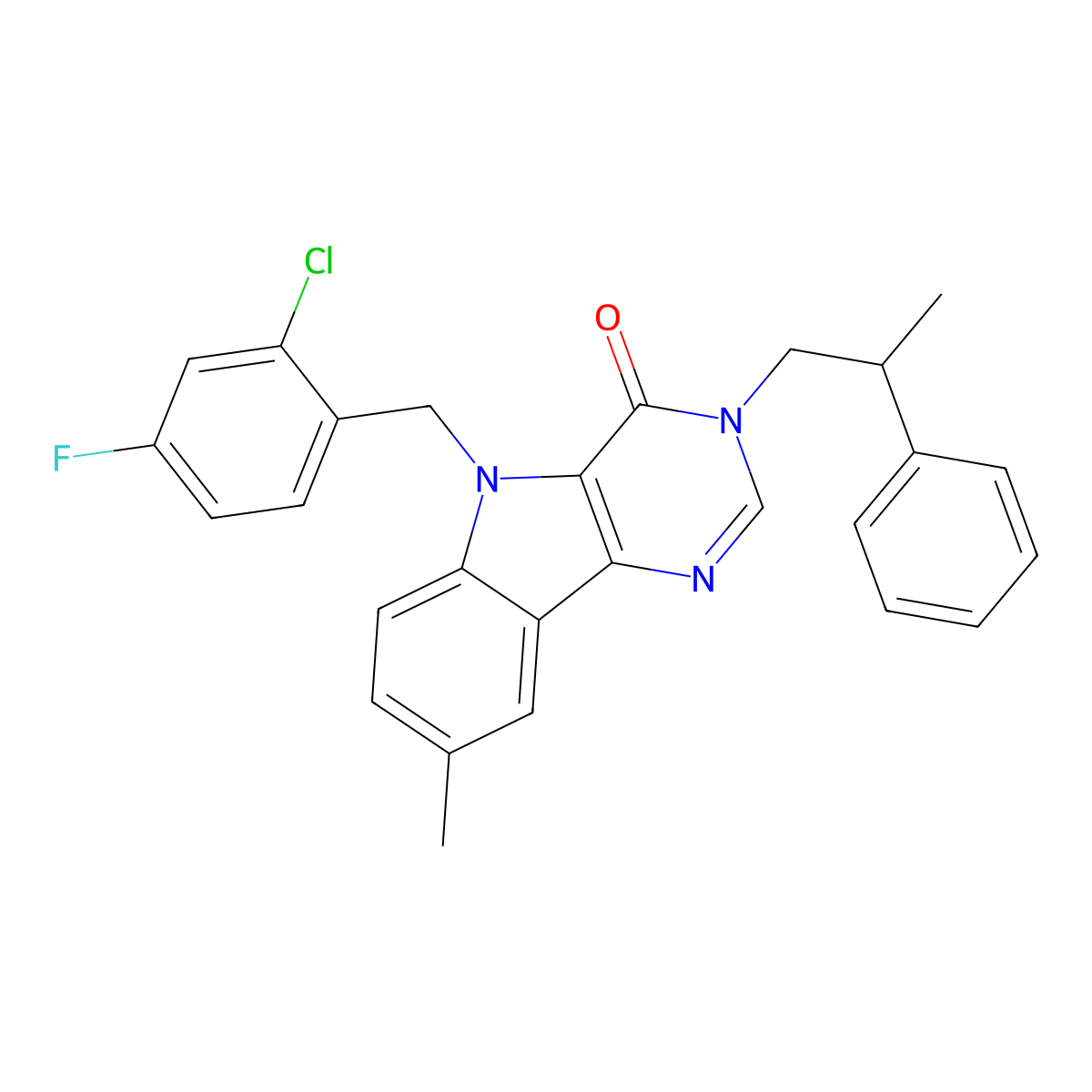 5-(2-chloro-4-fluorobenzyl)-8-methyl-3-(2-phenylpropyl)-3H-pyrimido[5,4-b]indol-4(5H)-one molecular structure, CAS 1189731-38-1