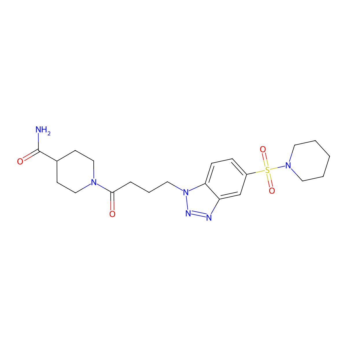 1-{4-[5-(piperidin-1-ylsulfonyl)-1H-1,2,3-benzotriazol-1-yl]butanoyl}piperidine-4-carboxamide molecular structure, CAS 1189731-51-8