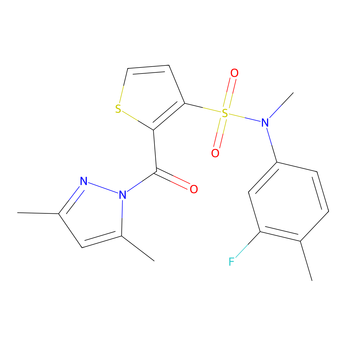 2-[(3,5-dimethyl-1H-pyrazol-1-yl)carbonyl]-N-(3-fluoro-4-methylphenyl)-N-methylthiophene-3-sulfonamide molecular structure, CAS 1189731-79-0