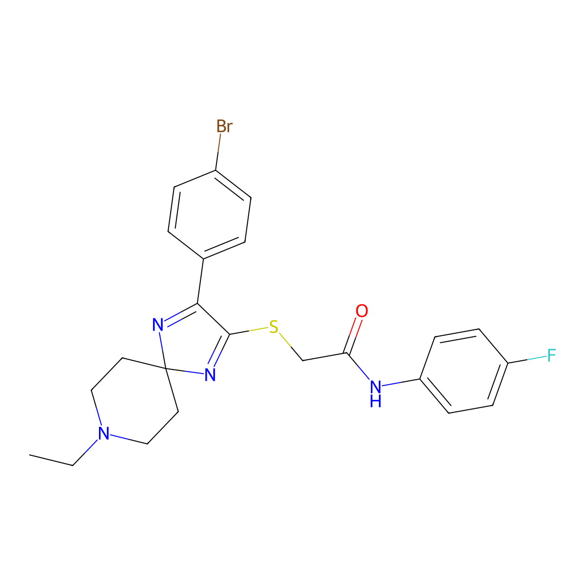 2-((3-(4-bromophenyl)-8-ethyl-1,4,8-triazaspiro[4.5]deca-1,3-dien-2-yl)thio)-N-(4-fluorophenyl)acetamide molecular structure, CAS 1189731-82-5