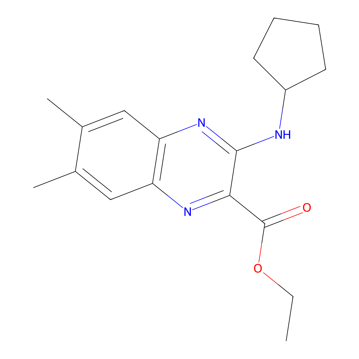 Ethyl 3-(cyclopentylamino)-6,7-dimethylquinoxaline-2-carboxylate molecular structure, CAS 1189732-50-0