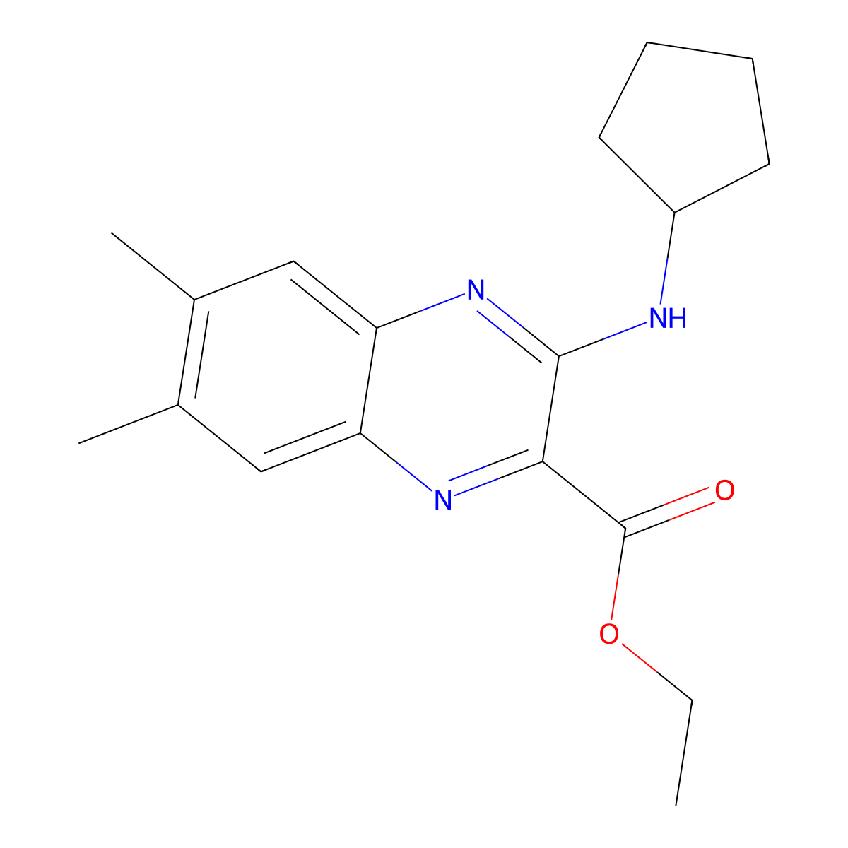 Ethyl 3-(cyclopentylamino)-6,7-dimethylquinoxaline-2-carboxylate molecular structure, CAS 1189732-50-0