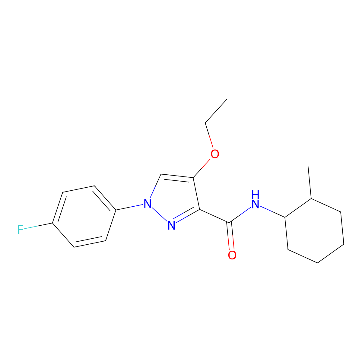 4-ethoxy-1-(4-fluorophenyl)-N-(2-methylcyclohexyl)-1H-pyrazole-3-carboxamide molecular structure, CAS 1189733-20-7