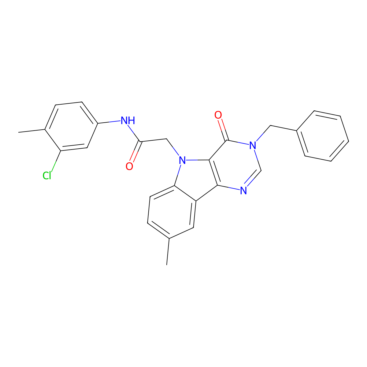 2-(3-benzyl-8-methyl-4-oxo-3H-pyrimido[5,4-b]indol-5(4H)-yl)-N-(3-chloro-4-methylphenyl)acetamide molecular structure, CAS 1189733-45-6