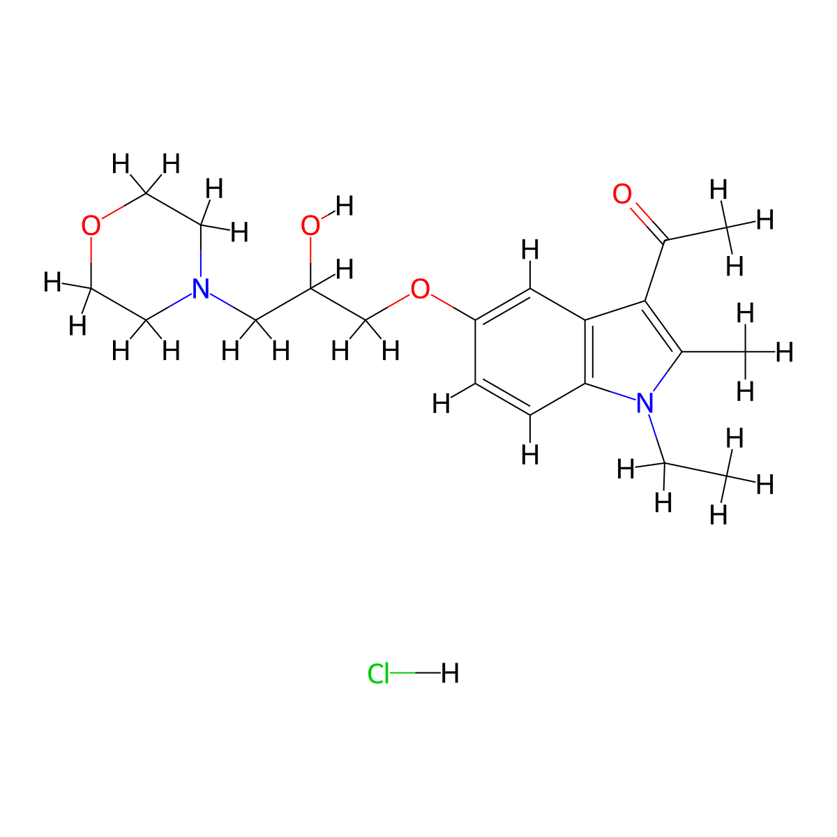 1-(1-ethyl-5-(2-hydroxy-3-morpholinopropoxy)-2-methyl-1H-indol-3-yl)ethanone hydrochloride molecular structure, CAS 1189733-80-9