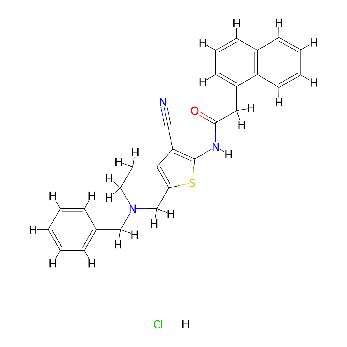 N-(6-benzyl-3-cyano-4,5,6,7-tetrahydrothieno[2,3-c]pyridin-2-yl)-2-(naphthalen-1-yl)acetamide hydrochloride molecular structure, CAS 1189734-31-3