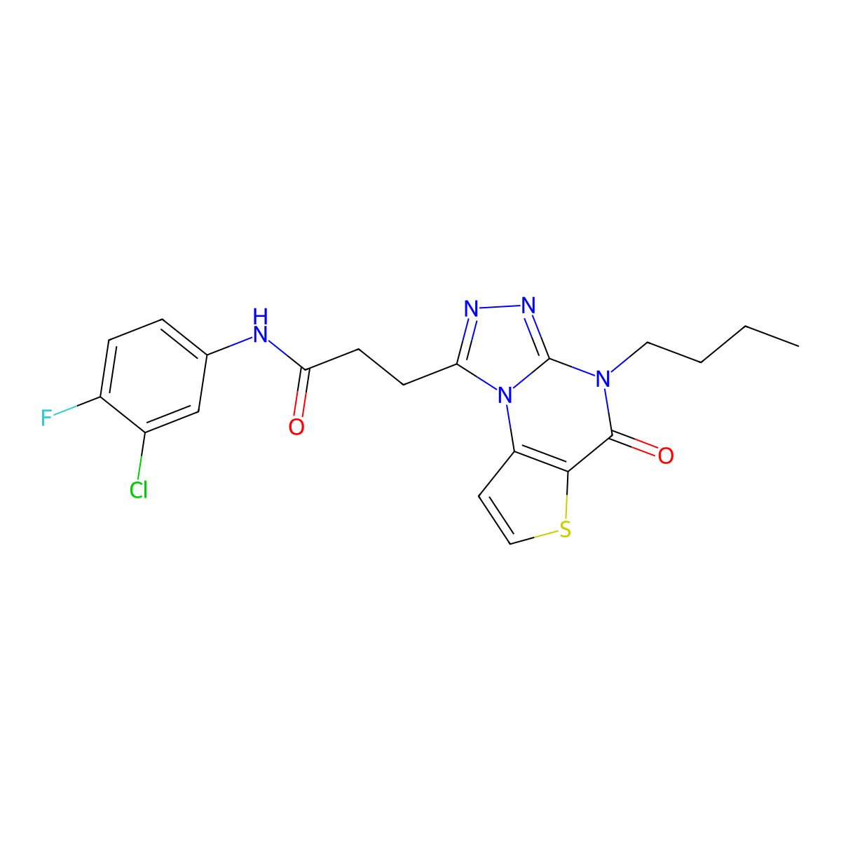 3-(4-butyl-5-oxo-4,5-dihydrothieno[2,3-e][1,2,4]triazolo[4,3-a]pyrimidin-1-yl)-N-(3-chloro-4-fluorophenyl)propanamide molecular structure, CAS 1189734-34-6