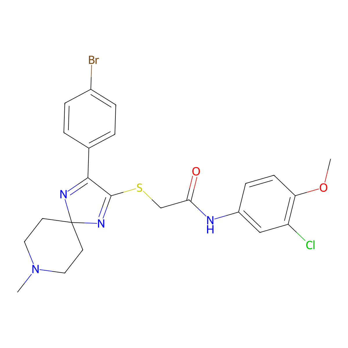 2-((3-(4-bromophenyl)-8-methyl-1,4,8-triazaspiro[4.5]deca-1,3-dien-2-yl)thio)-N-(3-chloro-4-methoxyphenyl)acetamide molecular structure, CAS 1189735-04-3