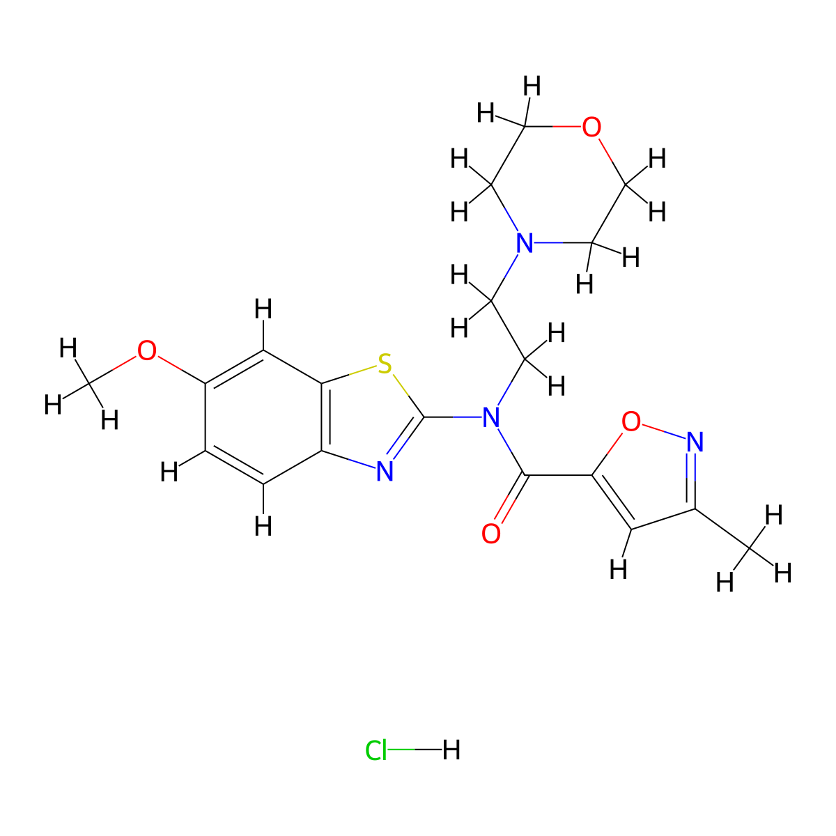 N-(6-methoxybenzo[d]thiazol-2-yl)-3-methyl-N-(2-morpholinoethyl)isoxazole-5-carboxamide hydrochloride molecular structure, CAS 1189735-37-2