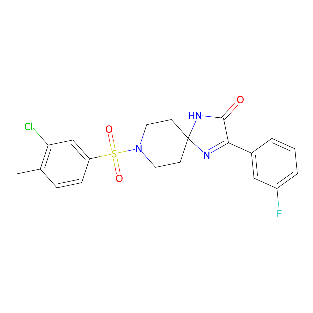 8-((3-Chloro-4-methylphenyl)sulfonyl)-3-(3-fluorophenyl)-1,4,8-triazaspiro[4.5]dec-3-en-2-one molecular structure, CAS 1189735-79-2