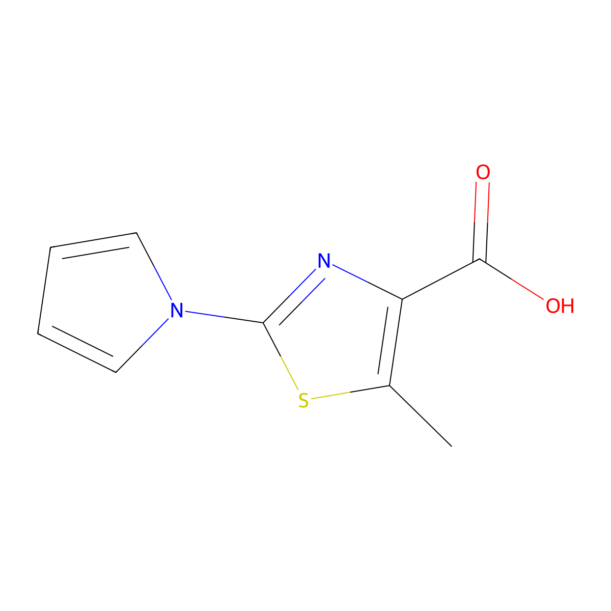 5-methyl-2-(1H-pyrrol-1-yl)-1,3-thiazole-4-carboxylic acid molecular structure, CAS 1189749-44-7