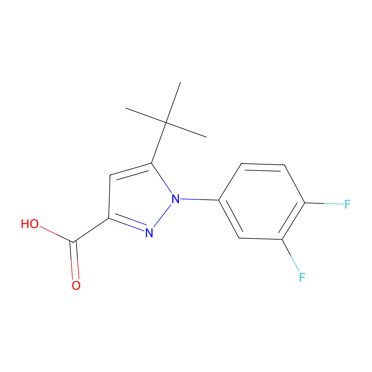 5-tert-butyl-1-(3,4-difluorophenyl)-1H-pyrazole-3-carboxylic acid molecular structure, CAS 1189749-51-6