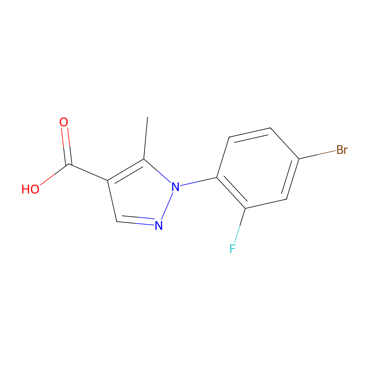 1-(4-bromo-2-fluorophenyl)-5-methyl-1H-pyrazole-4-carboxylic acid molecular structure, CAS 1189749-52-7