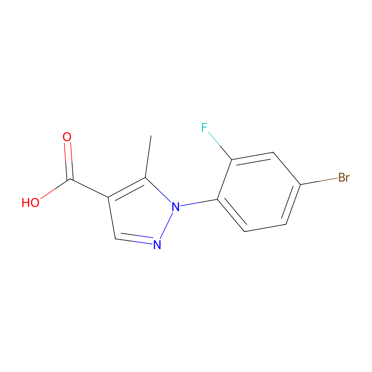 1-(4-bromo-2-fluorophenyl)-5-methyl-1H-pyrazole-4-carboxylic acid molecular structure, CAS 1189749-52-7