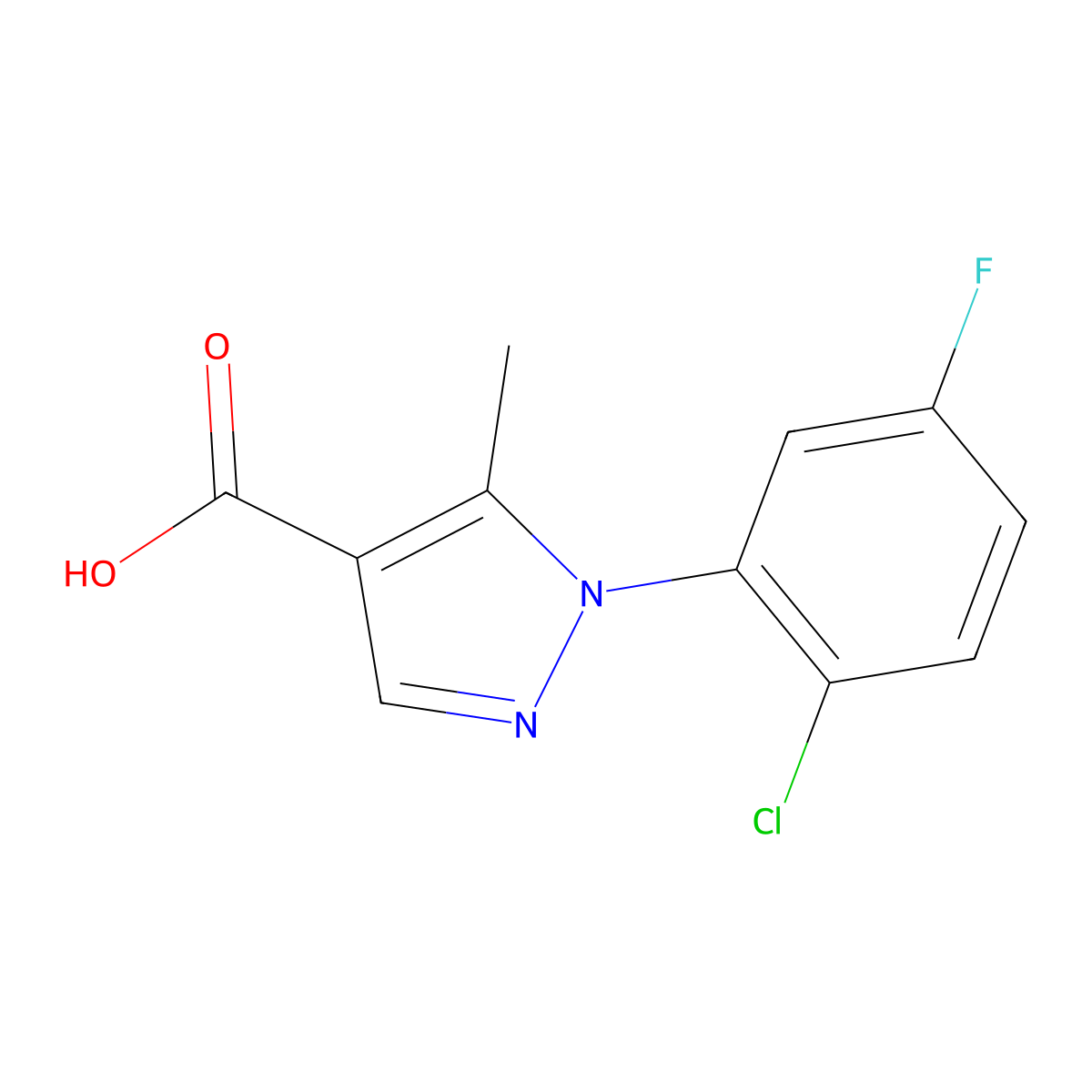 1-(2-chloro-5-fluorophenyl)-5-methyl-1H-pyrazole-4-carboxylic acid molecular structure, CAS 1189749-53-8