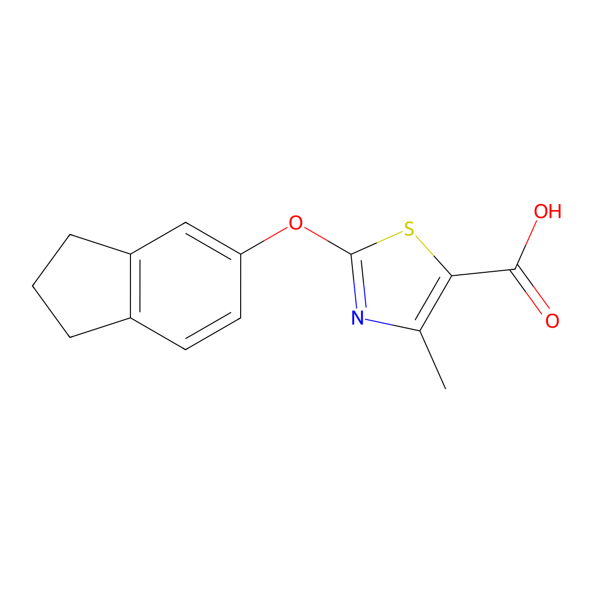 2-(2,3-dihydro-1H-inden-5-yloxy)-4-methyl-1,3-thiazole-5-carboxylic acid molecular structure, CAS 1189749-57-2